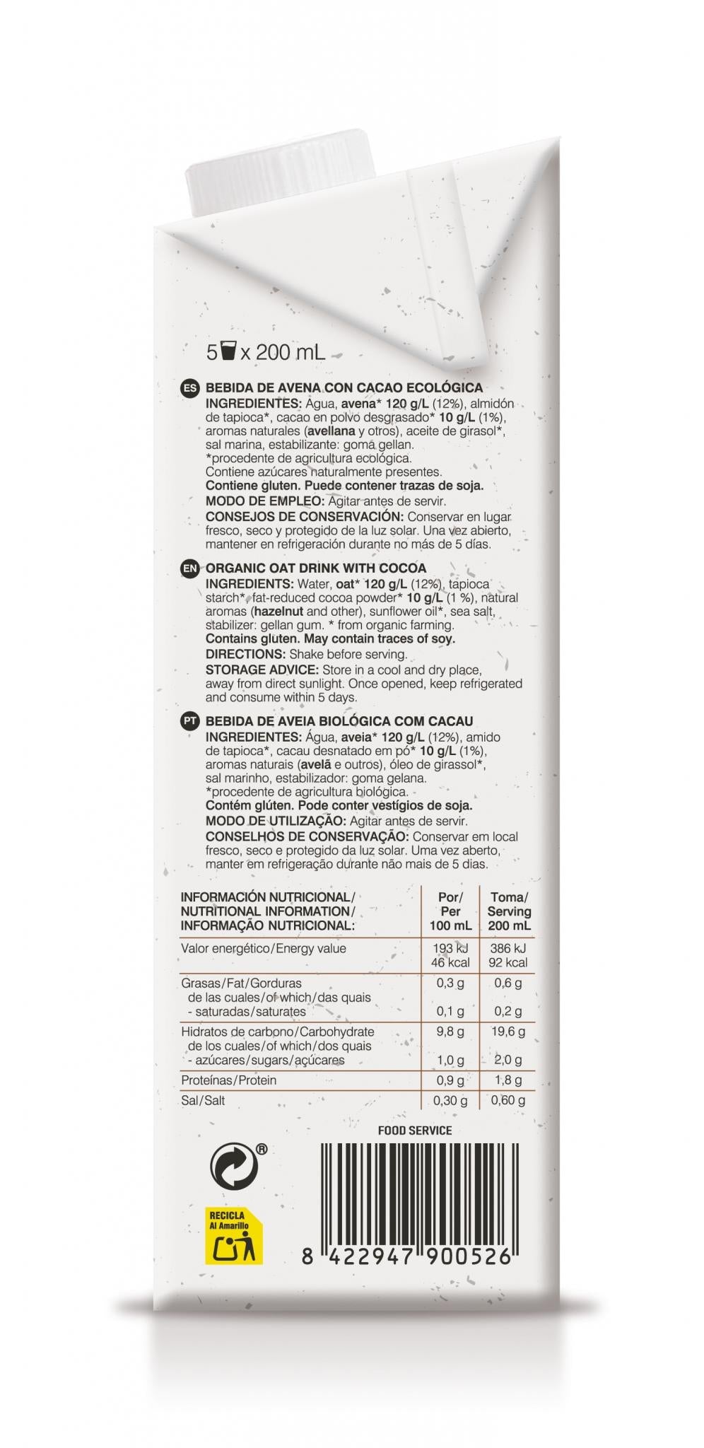 BEBIDA AVENA CACAO SORIA NATURAL